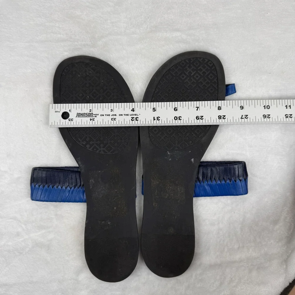 Tory Burch Blue Woven Leather‎ Toe Ring Slide Flat Sandals Womens 8.5 Estimated